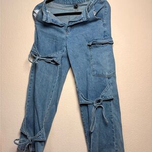 CIDER Blue Denim Cargo Pants with BOWS